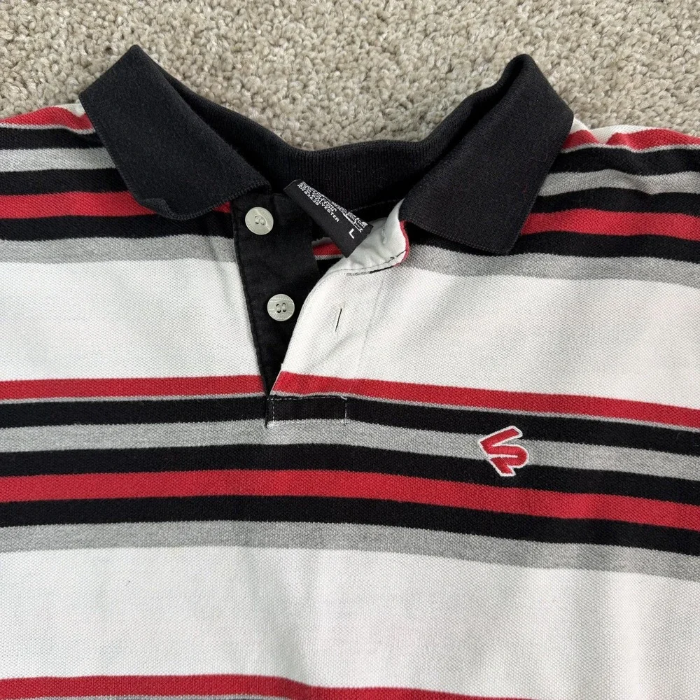 Y2K Southpole Polo Shirt Mens Large White Stripe Short Sleeve Cotton Blend